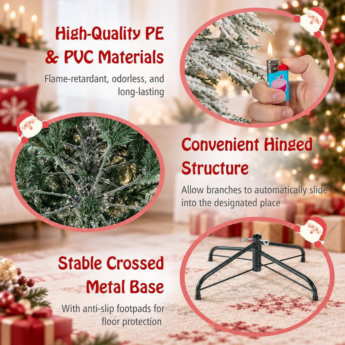 Airfind 6 Feet Pre-Lit Snow Flocked Christmas Tree with Warm White LED Lights-6 ft, White, Diameter of Stand 20/18/16 Inch