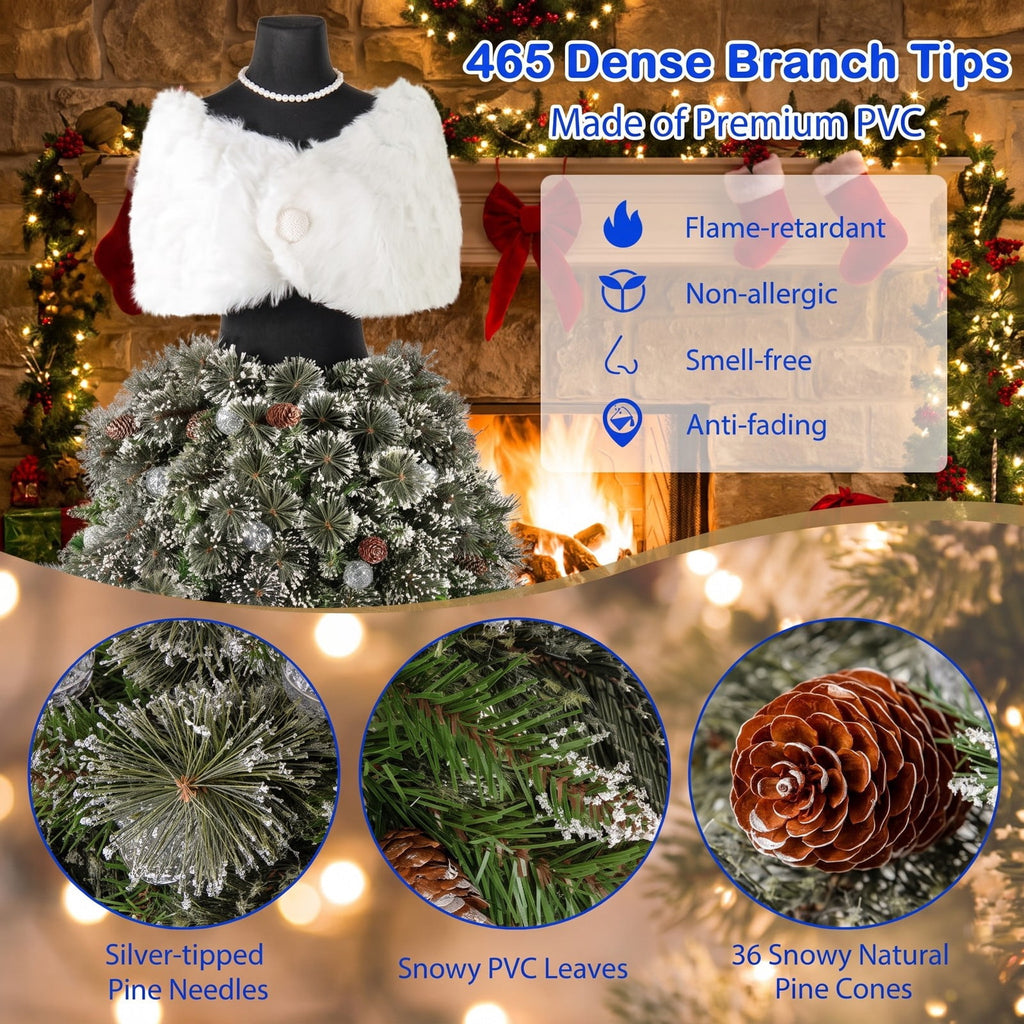 Airfind 5 FT Pre-lit Mannequin Artificial Christmas Tree Hinged Dress Form Xmas Tree with 465 Branch Tips, Green and White