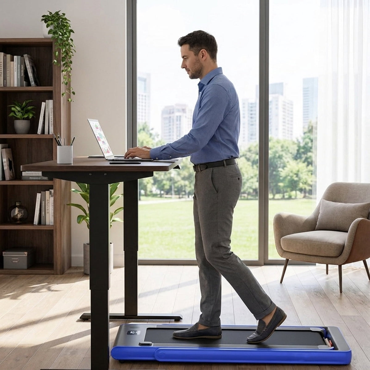 Airfind 2-in-1 Walk-to-Run Folding Treadmill Walking Treadmill for Home with Cushioned Deck Supports 265 lbs Compact Under Desk Design, Blue