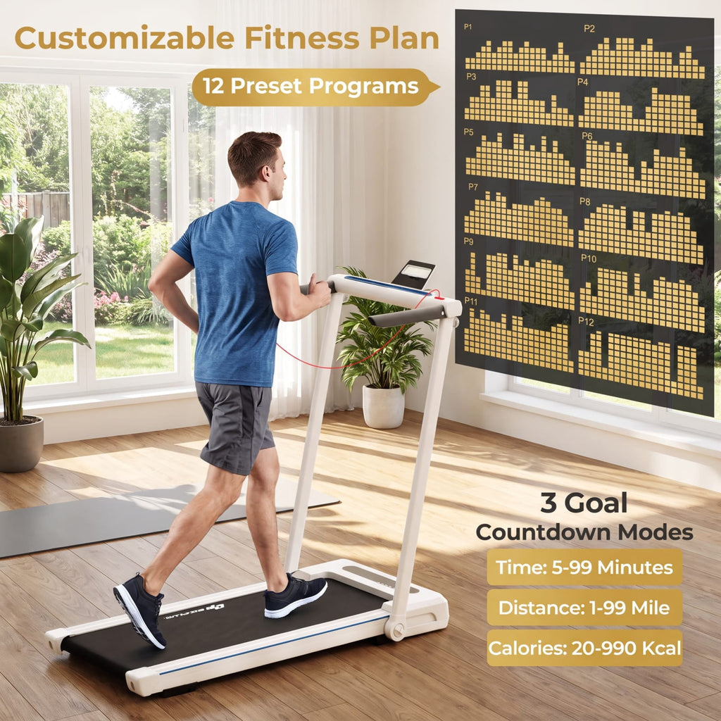 Airfind 3 in 1 Folding Treadmill with Removable Desk and LCD Display for Home Office Under Desk Walking and Jogging, White