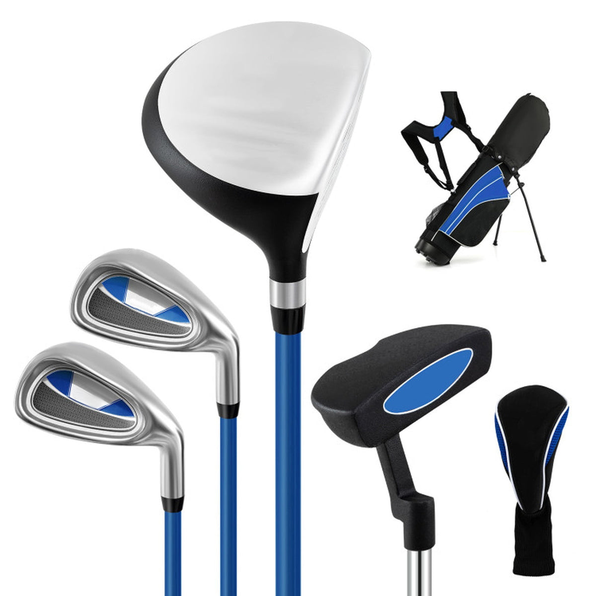 Airfind Womens Complete Golf Club Set with 10 Pieces Including an Alloy Driver and Carbon Fiber Shaft Plus Headcovers and a Lightweight Stand Bag as a Full Golf Set, Blue
