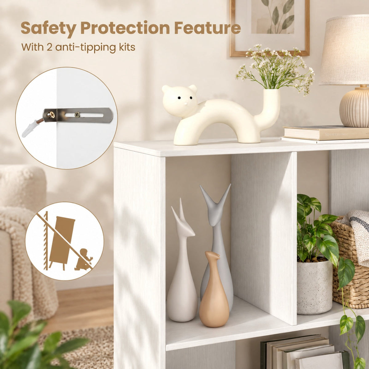 Airfind Open Shelf Bookcase with 4 Compartments, White, 4-cube bookcase provides ample storage space, Assembly is required before use