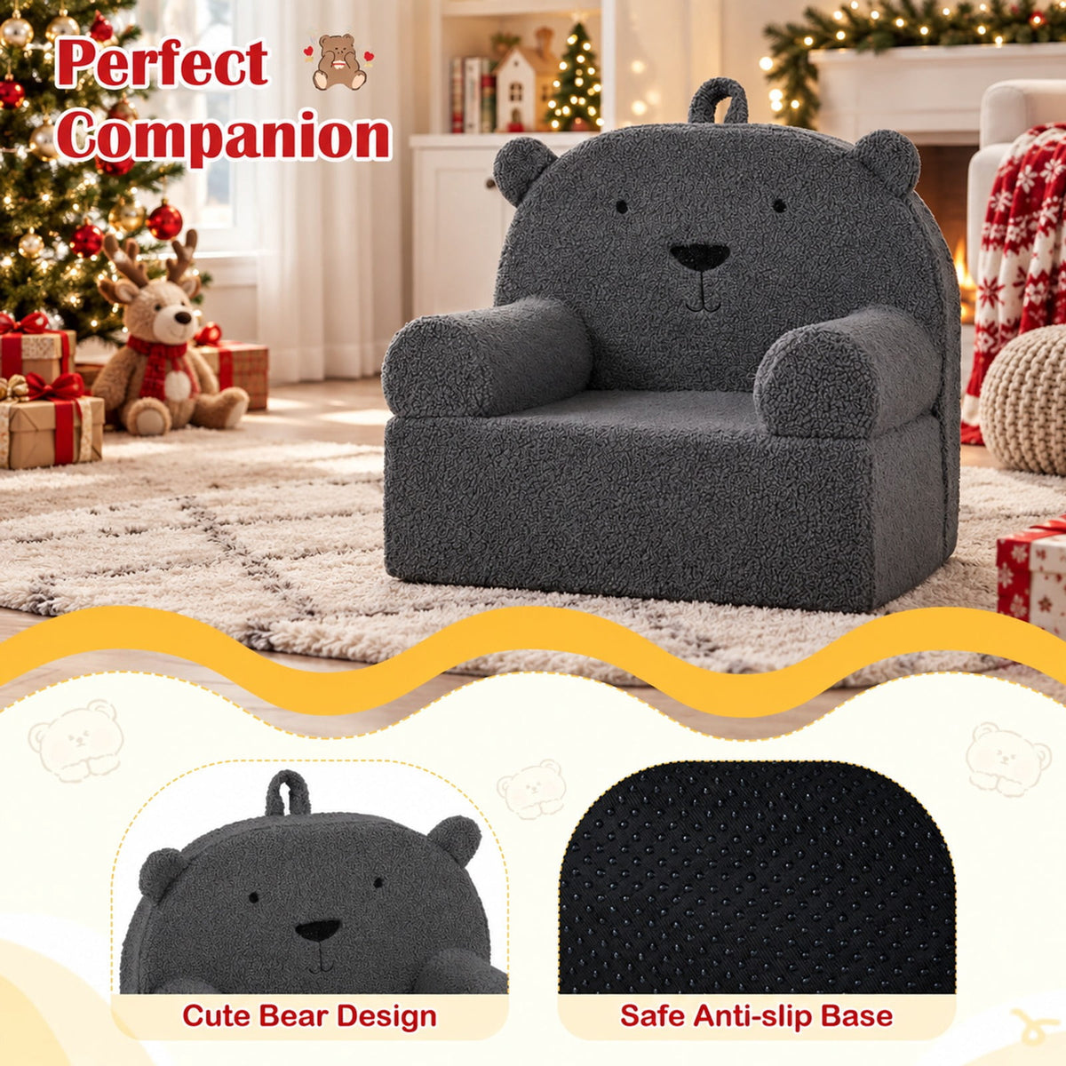 Airfind Kids Bear Sofa Toddler Foam Couch with Soft Fleece Fabric Cover, Teddy Fleece Fabric Frame, for 3+ years old, 20 x 16 x 18 Footprint
