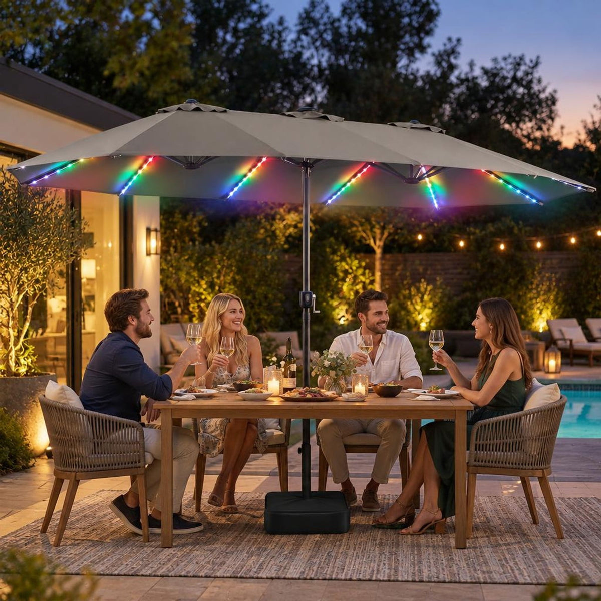 Airfind 15.5FT Extra-Large Patio Umbrella with Base 12 Reinforced Ribs, 180G Polyester Fabric Metal External Frame, Gray