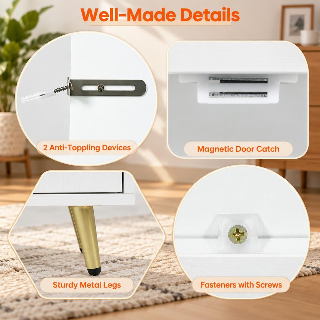 Airfind Bathroom Storage Cabinet Freestanding Floor Cabinet with 2 Drawers and 2 Doors, 44 lbs Capacity, Engineered Wood Metal Frame, White