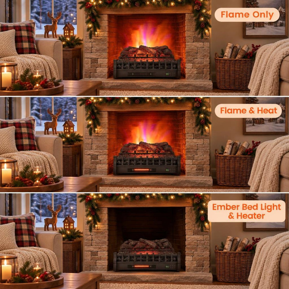 Airfind 26 Inches Infrared Quartz Electric Fireplace with Realistic Pinewood Ember Bed, Metal ABS Resin Frame for Everyday Use, Black