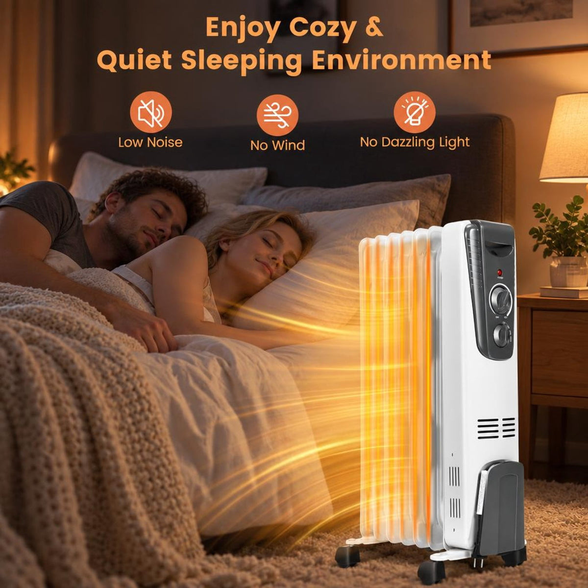 Airfind 1500W Electric Space Heater with Adjustable Thermostat, White, Size 14in x 6in x 23in (L x W x H), Fins width 6in