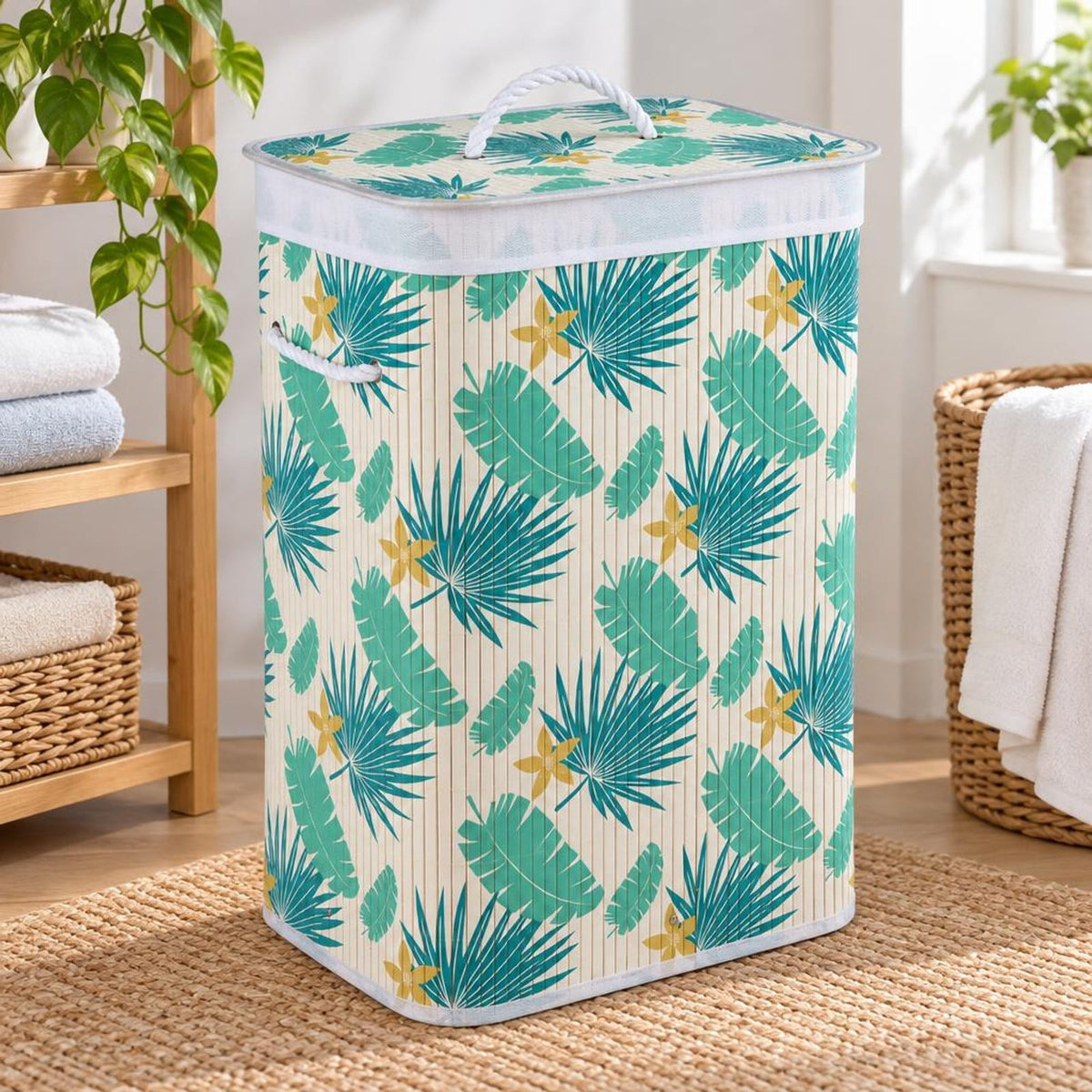 Airfind 19 Gal Bamboo Clothes Hamper with Removable Liner and Portable Handles, 33 lbs Capacity, Bamboo Polyester Cotton Metal Engineered Wood Frame