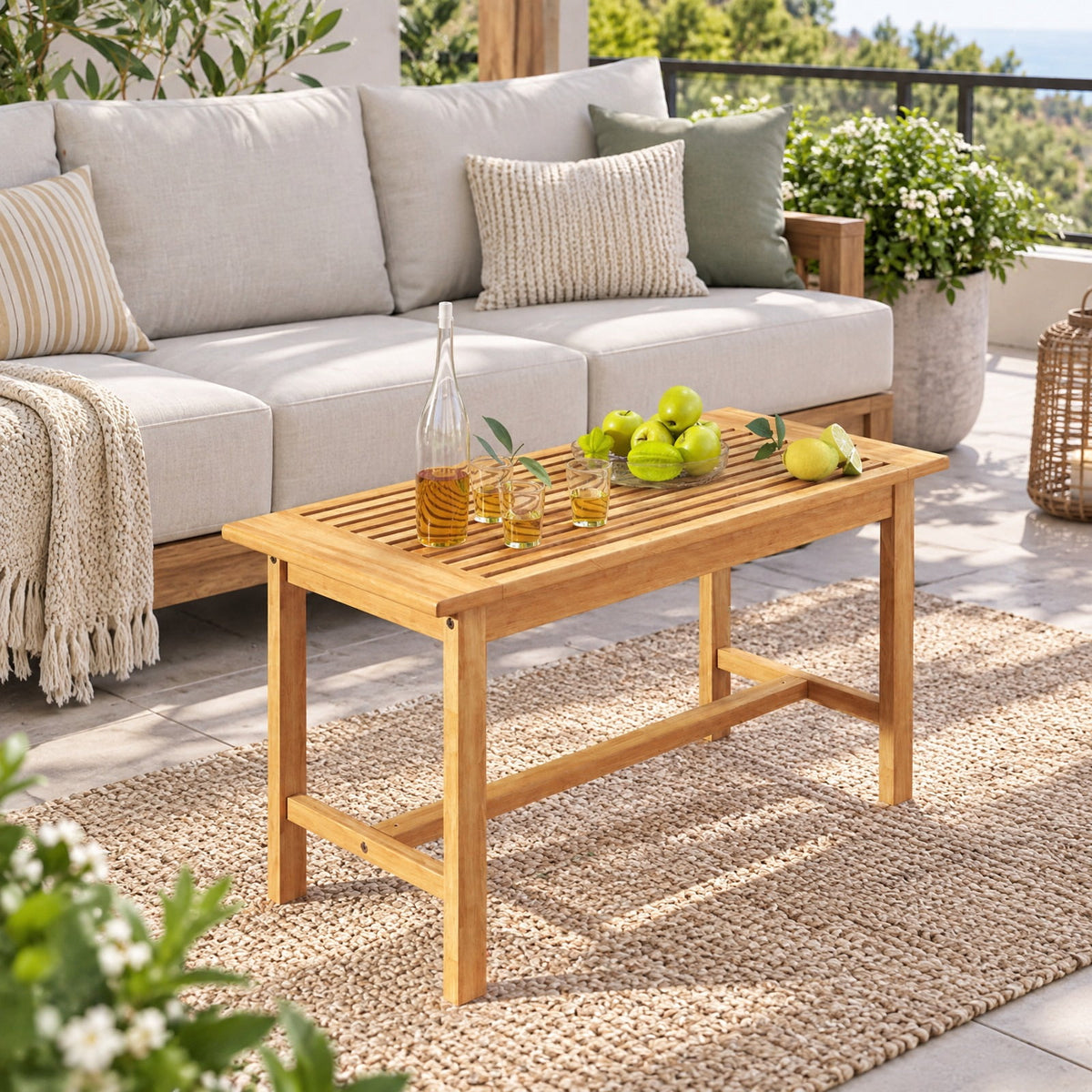 Airfind Patio Coffee Table 36 Inch Rectangular Outside Side Table with Slatted Tabletop, 145 lbs Capacity, Teak Wood Frame, Coffee
