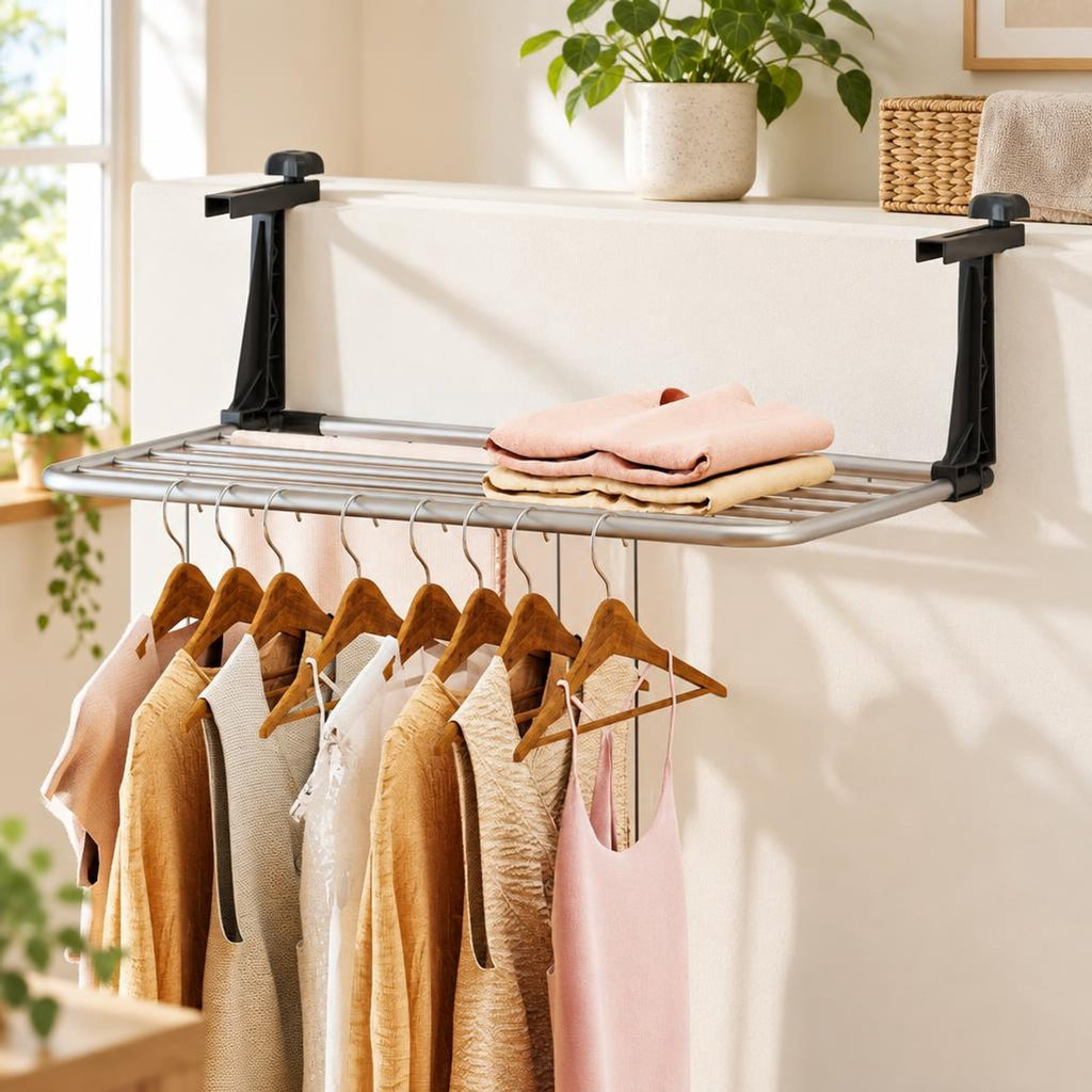 Airfind Portable Aluminum Clothes and Towel Drying Rack, Aluminum Plastic Frame, 25.5 × 17 × 9 Footprint, Silver + Black