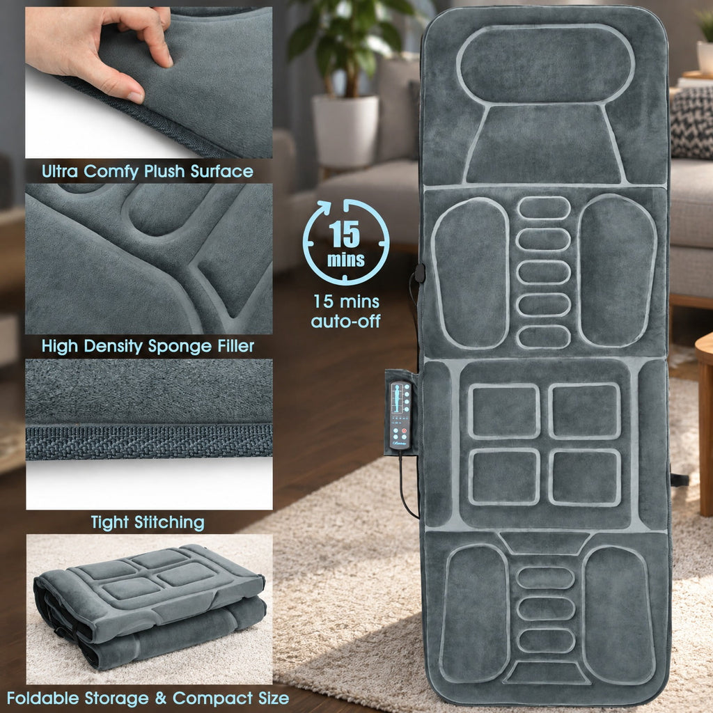 Airfind Foldable Massage Mat with Heat and 10 Vibration Motors, Polyester memory foam Frame, 65 x 25.5 Footprint, Gray
