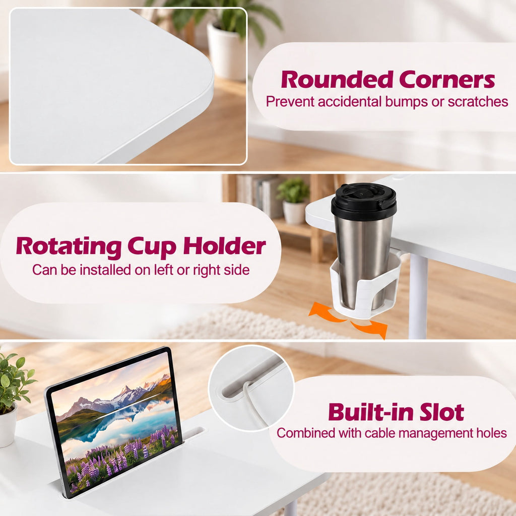 Airfind Mobile Standing Desk Height Adjustable Rolling Laptop Desk with Cup Holder Storage Basket, 110 lbs Capacity, White