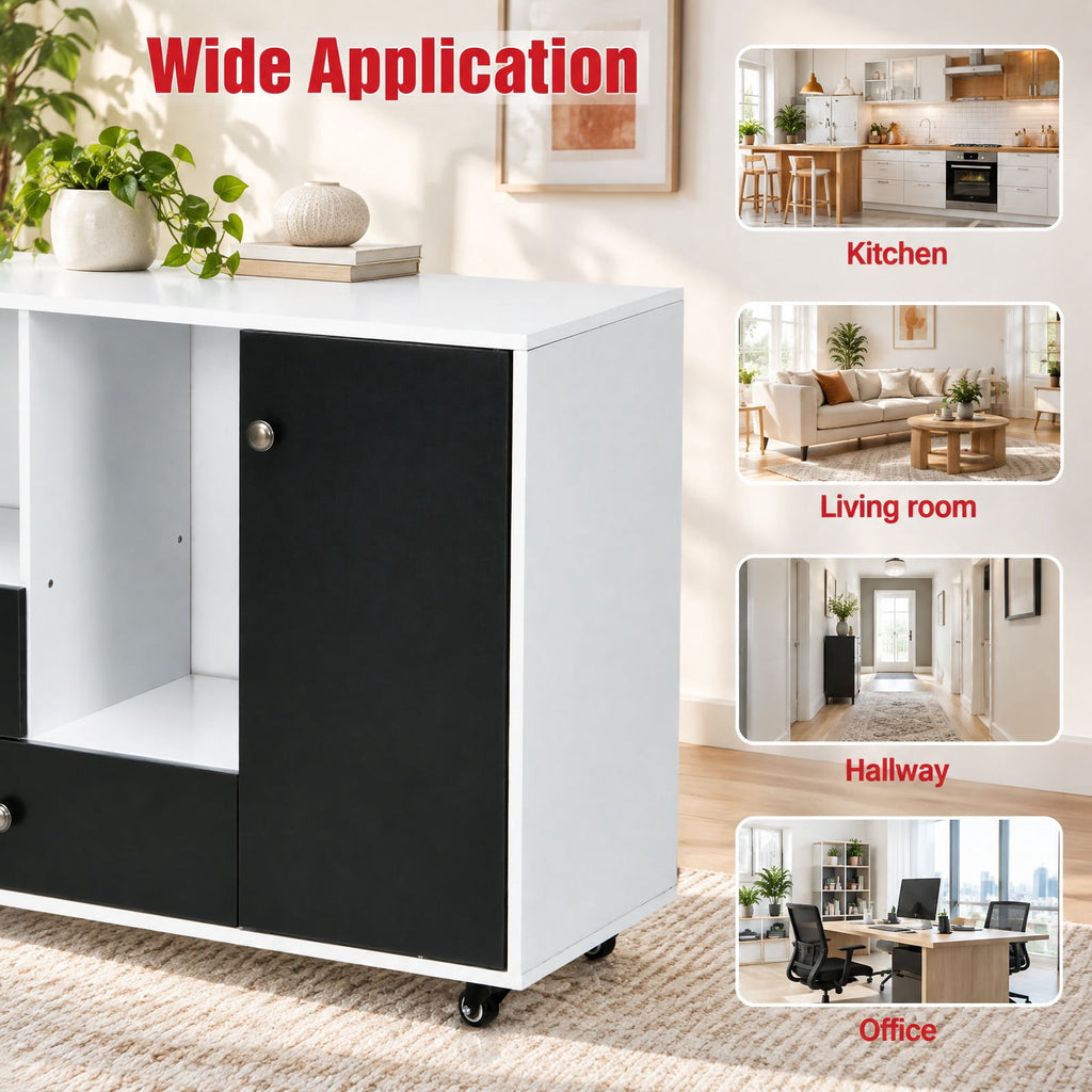 Airfind Lateral Mobile Filing Cabinet with 2 Drawers, Engineered wood Frame, 35.5in x 14in x 27.5in(L x W x H) Big drawer Footprint, Black