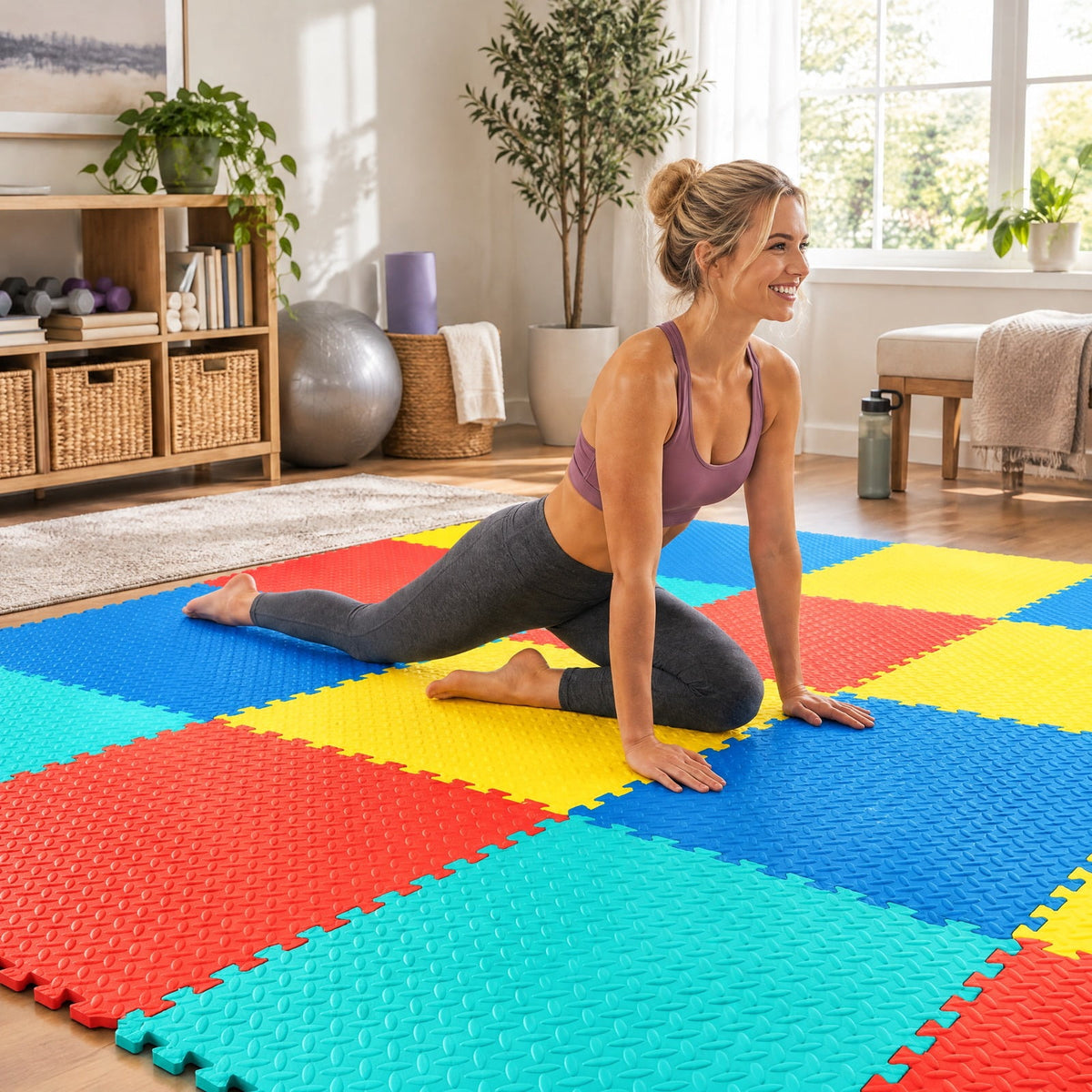 Airfind 12 Pieces Puzzle Interlocking Flooring Mat with Anti, EVA Frame, 25 x 25 x 0.5 Footprint, Black