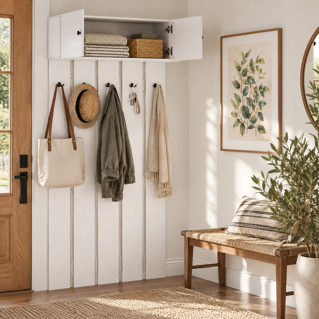 Airfind Entryway Wall Coat Rack Wall Mounted Coat Clothes Rack, 145 lbs Capacity, Engineered Wood Frame, 35.4in x 13in x 82.7in Footprint, White