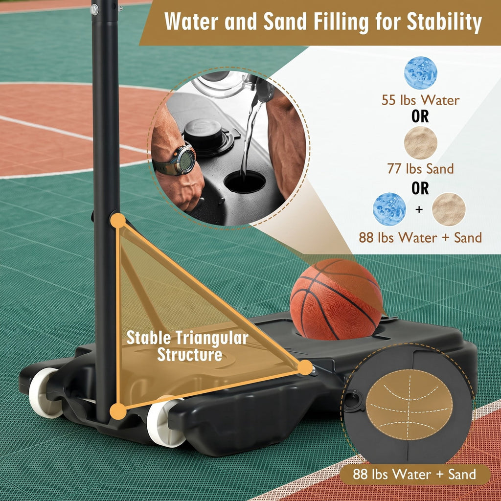 Airfind Portable Basketball Hoop System, 4.3-8.2 FT Adjustable Height Basketball Goal with Wheels, Shatterproof Backboard and Fillable Base for Kids Youth Adults, Red
