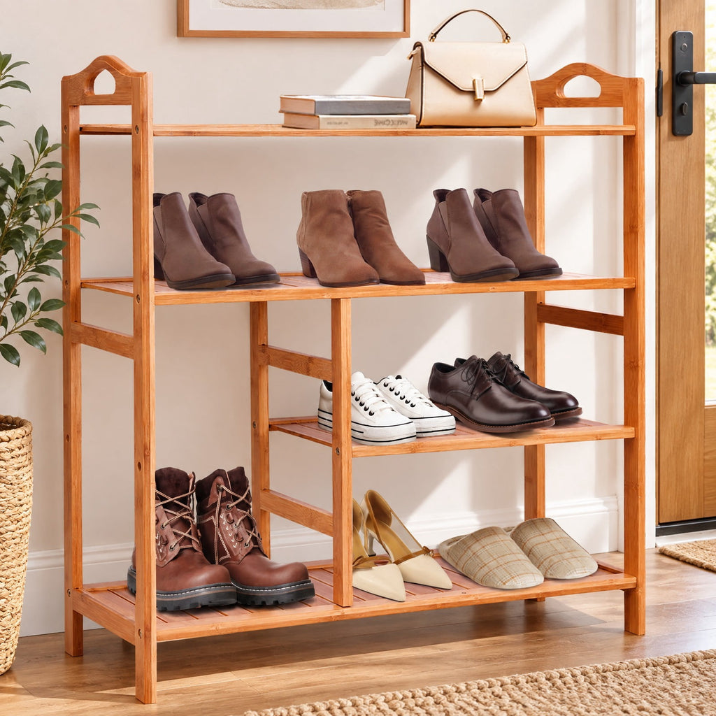 Airfind Shoe Rack, 4 Tiers Multifunction Bamboo Storage, for Entryway Hallway, 44 lbs Capacity, Bamboo Frame, Wood color, Natural