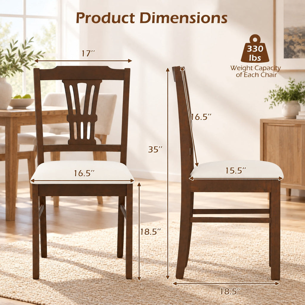 Airfind Wooden Dining Chairs Set of 2 Upholstered Kitchen Chairs with Solid Rubber Wood Frame, 330 lbs Capacity, 18.5 x 17 x 35 Footprint, Beige