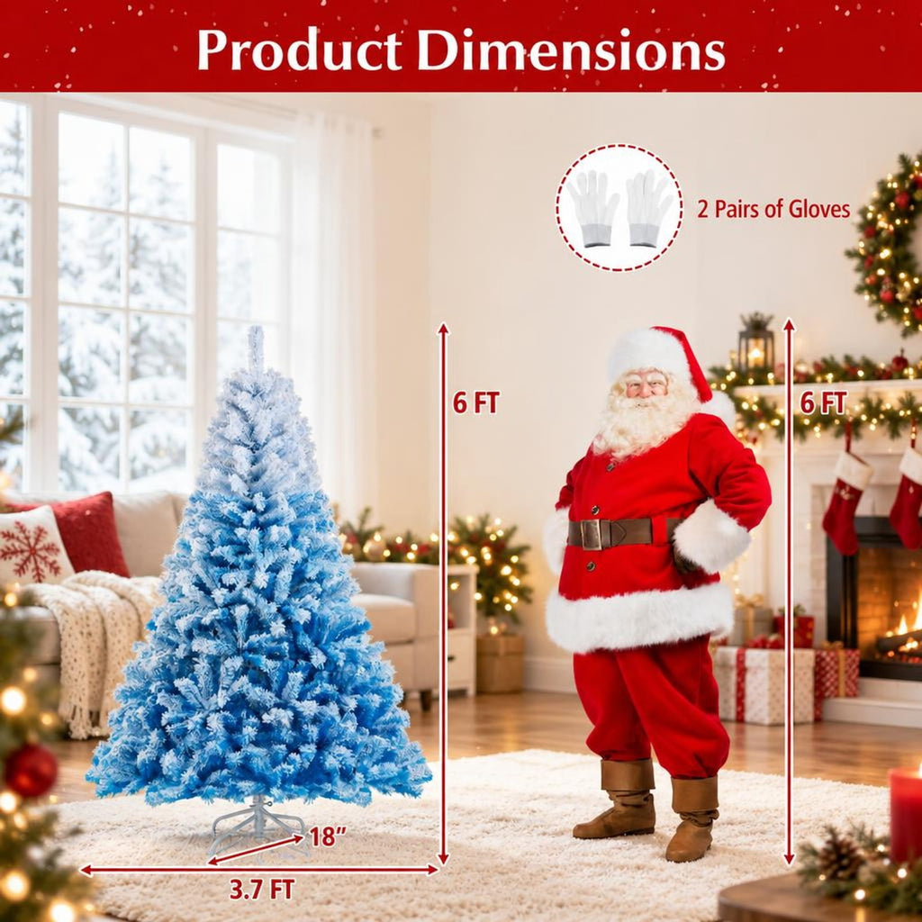 Airfind 2025 New Artificial Christmas Tree with 456 Branch Tips and Folding Metal Stand-6FT, Blue, Diameter of Stand 16 Inch 18 Inch 20 Inch 22 Inch