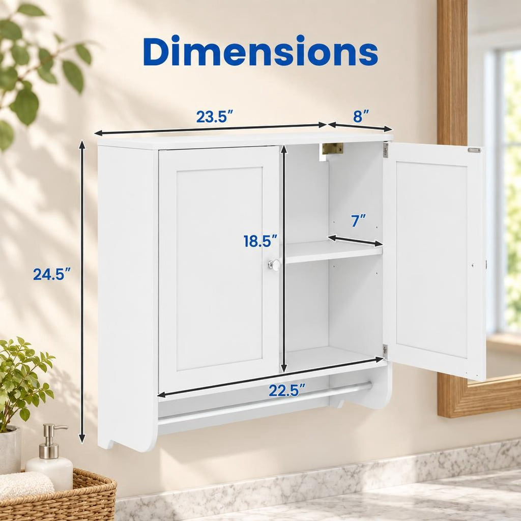 Airfind Wall Mounted Bathroom Storage Medicine Cabinet with Towel Bar, 100 lbs Capacity, Engineered Wood Frame, White