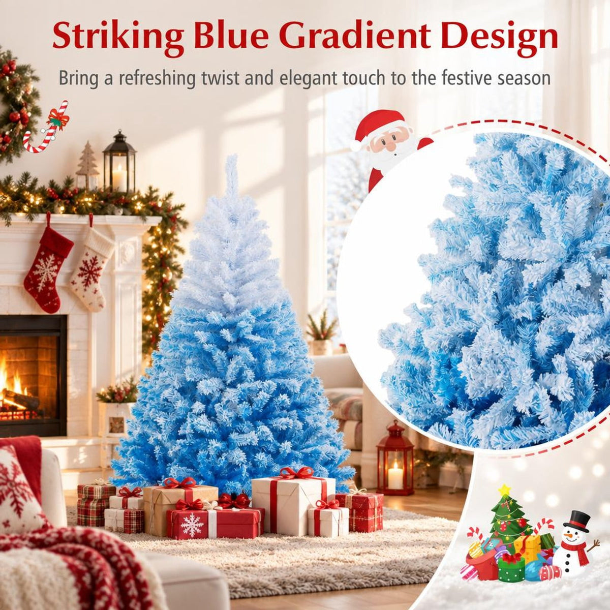 Airfind 2025 New Artificial Christmas Tree with 456 Branch Tips and Folding Metal Stand-6FT, Blue, Diameter of Stand 16 Inch 18 Inch 20 Inch 22 Inch