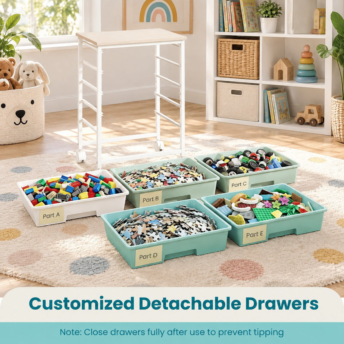 Airfind 5-Drawer Rolling Cart with Wooden Tabletop and Metal for Craft Room, 33 lbs Capacity, Metal PP Engineered Wood, Green