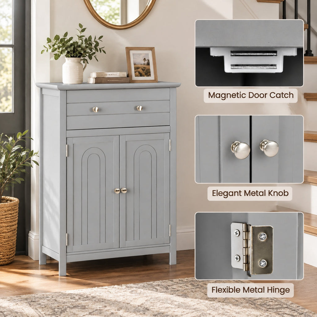 Airfind Wooden Bathroom Floor Cabinet with Drawer and Adjustable Shelf, 110 lbs Capacity, MDF Frame, 23.5in x 12in x 31.5in Footprint, Grey