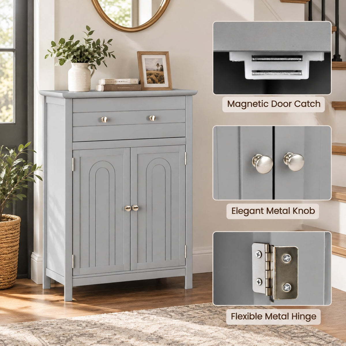 Airfind Wooden Bathroom Floor Cabinet with Drawer and Adjustable Shelf, 110 lbs Capacity, MDF Frame, 23.5in x 12in x 31.5in Footprint, Grey