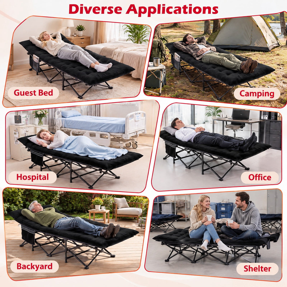 Airfind Camping Cot for Adults with Soft Padded Mat and Carrying Bag, 330 lbs Capacity, 600D Oxford Fabric Metal Crystal Velvet PP Cotton Frame