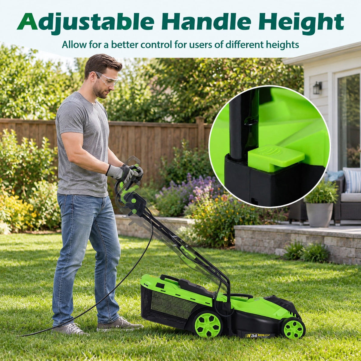 Airfind 14-Inch 12-Amp Corded Electric Lawn Mower w/ 5-Position Height Adjustment, Metal Frame, 44-45.5 x 14 x 38.5-39.5 Footprint, Green