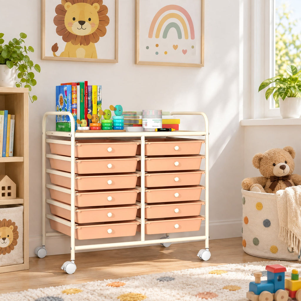 Airfind 12 Drawers Rolling Storage Cart for Home and Office, Steel Frame, 25inx15inx 34in Footprint, of frame White