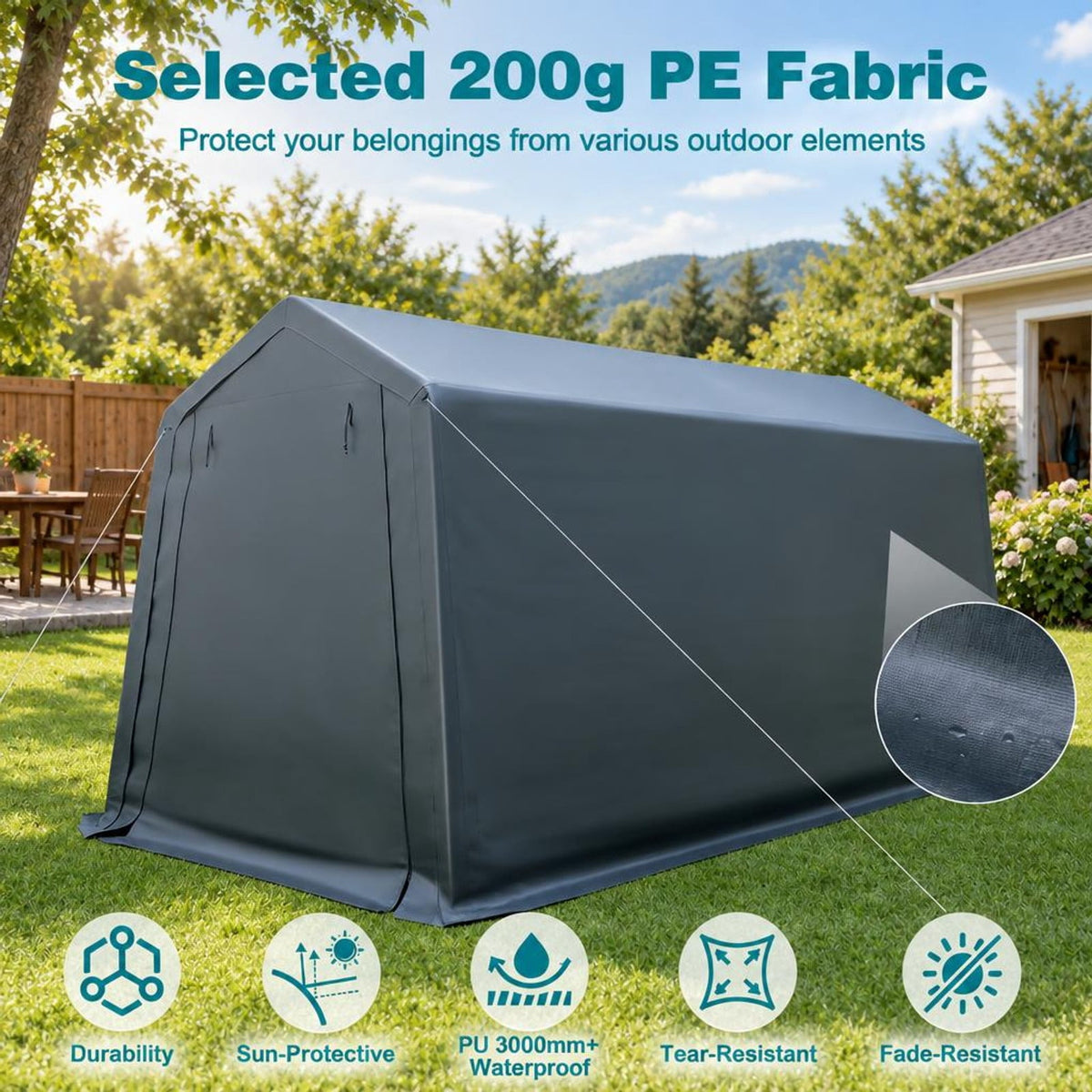 Airfind 8.3 x 14 Feet Outdoor Storage Shed with Roll-Up Zipper Door, Metal Fabric Frame, 8.3 x 14 x 7.5 ft Footprint, Gray