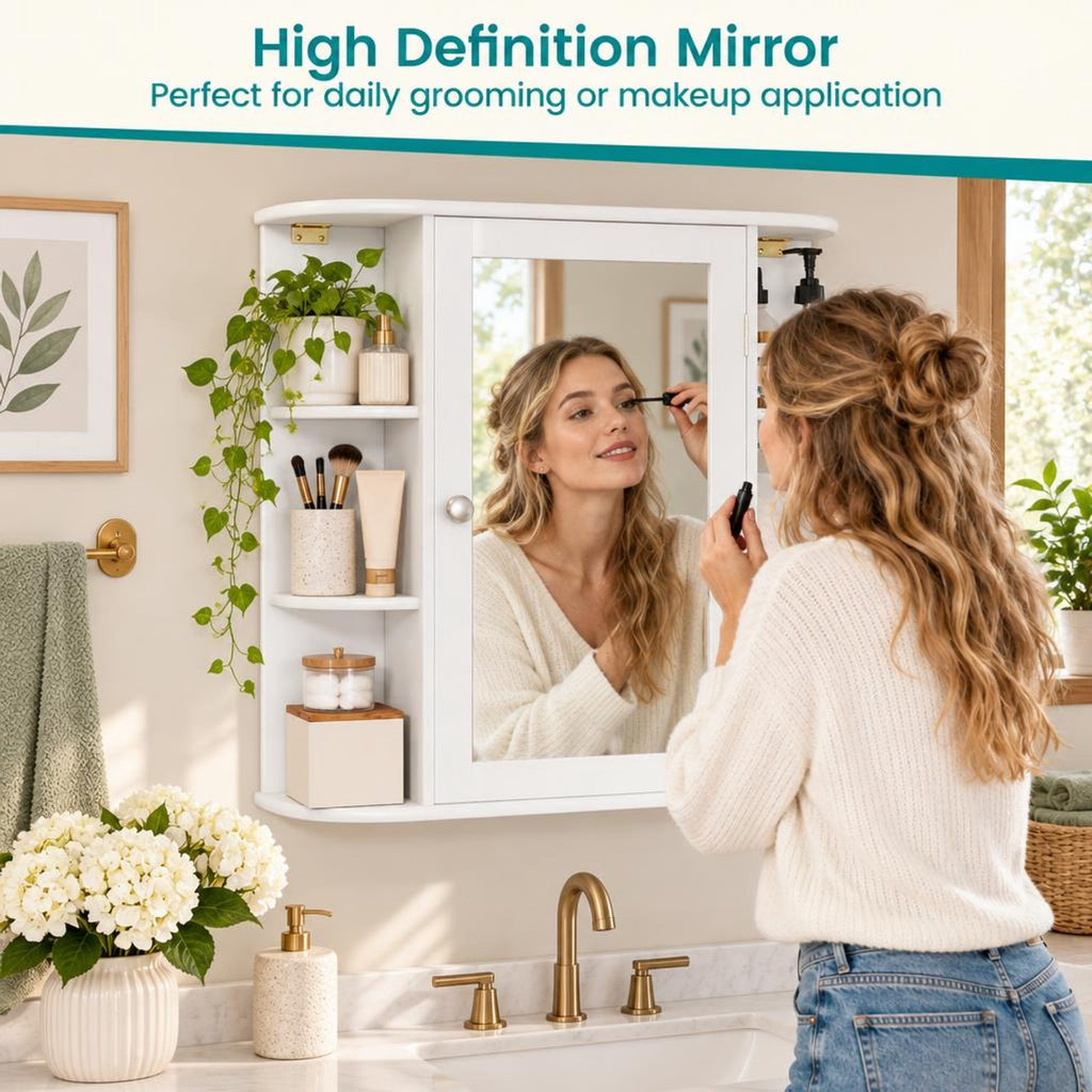 Airfind Multipurpose Mount Wall Mirror Bathroom Storage Cabinet, 44 lbs Capacity, MDF Frame, 26in x 6.5in x 25in (L x W x H) Open Compartment Footprint