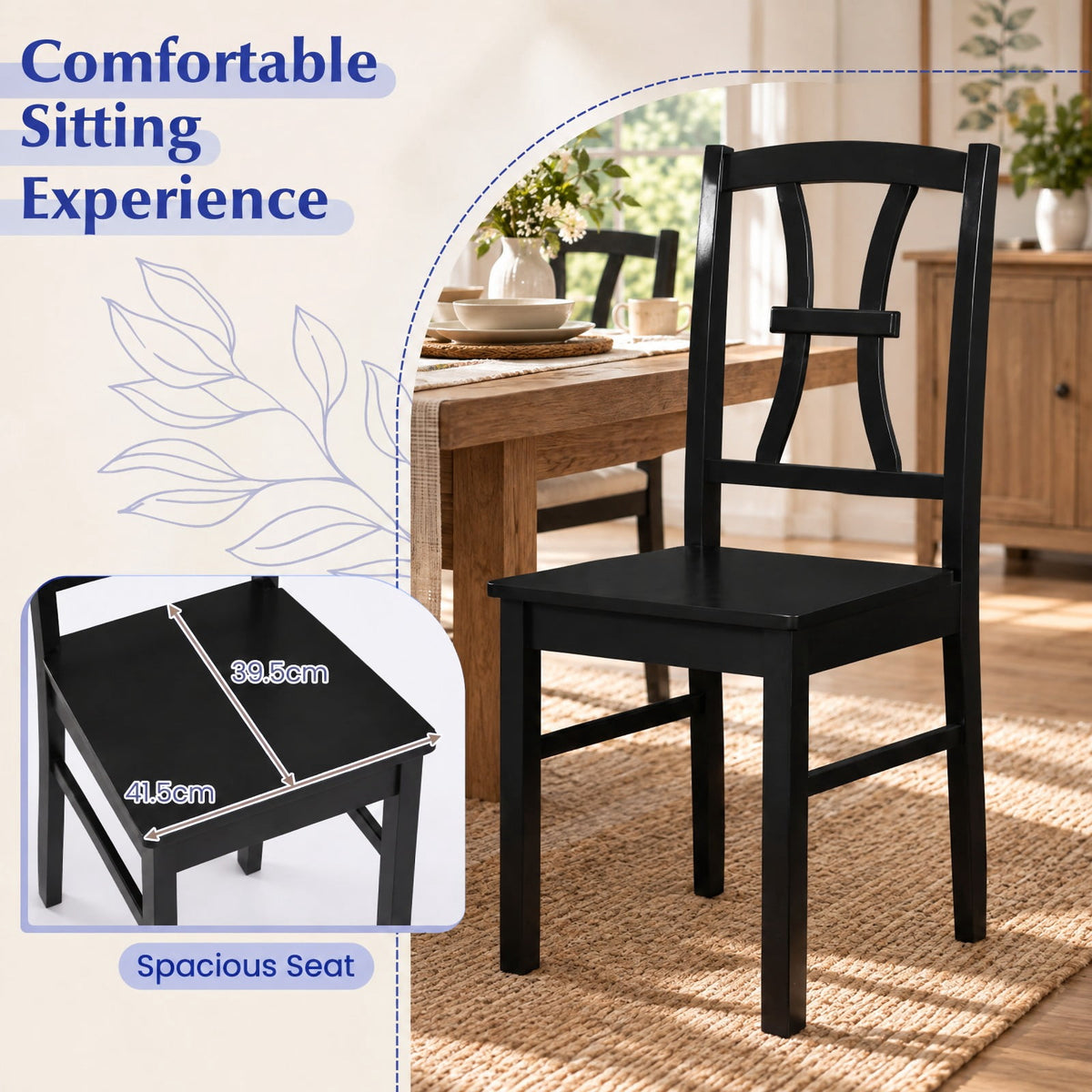 Airfind 400 Lbs Capacity Dining Chair Set of 4 with Cross Backrest and Rubber Wood, 400 Lbs Capacity, Rubber Wood Engineered Wood, Black