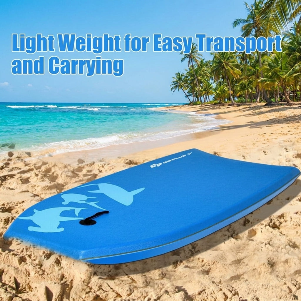Airfind 37 Inch Lightweight Surf Bodyboard for Teens ¡ª XPE Deck, EPS Core, HDPE Slick Bottom, Crescent Tail, Coiled Wrist Leash (Blue)
