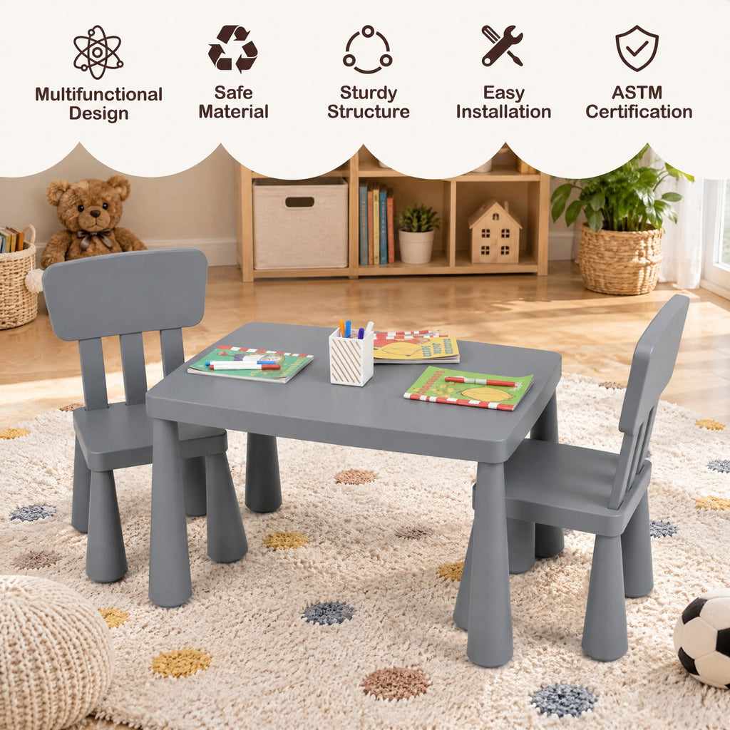 Airfind Table and Chair Set, 3 Pieces Multifunction Activity Youth Play, 110 lbs Capacity, PP Frame, 30 Inch x 21 Inch x 19 Inch Footprint, Gray