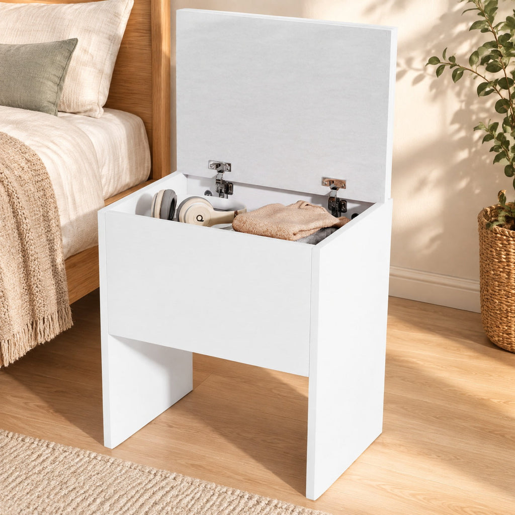 Airfind Vanity Stool Flip Top Storage Stool with Soft Padded Seat, 220 lbs Capacity, Oxford Fabric Frame, White
