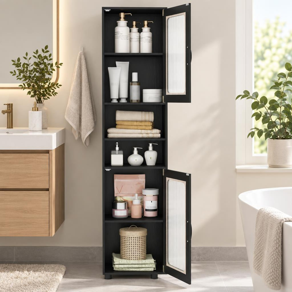 Airfind Tall Bathroom Storage Cabinet 67 Inches Freestanding Storage Organizer, 155 lbs Capacity, Engineered Wood MDF Frame, Black