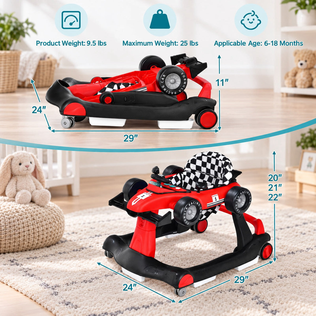 Airfind 4-in-1 Foldable Activity Push Walker with Adjustable Height, 25 lbs Capacity, PP polyester sponge Frame, 29 x 24 x 20/21/22 Footprint
