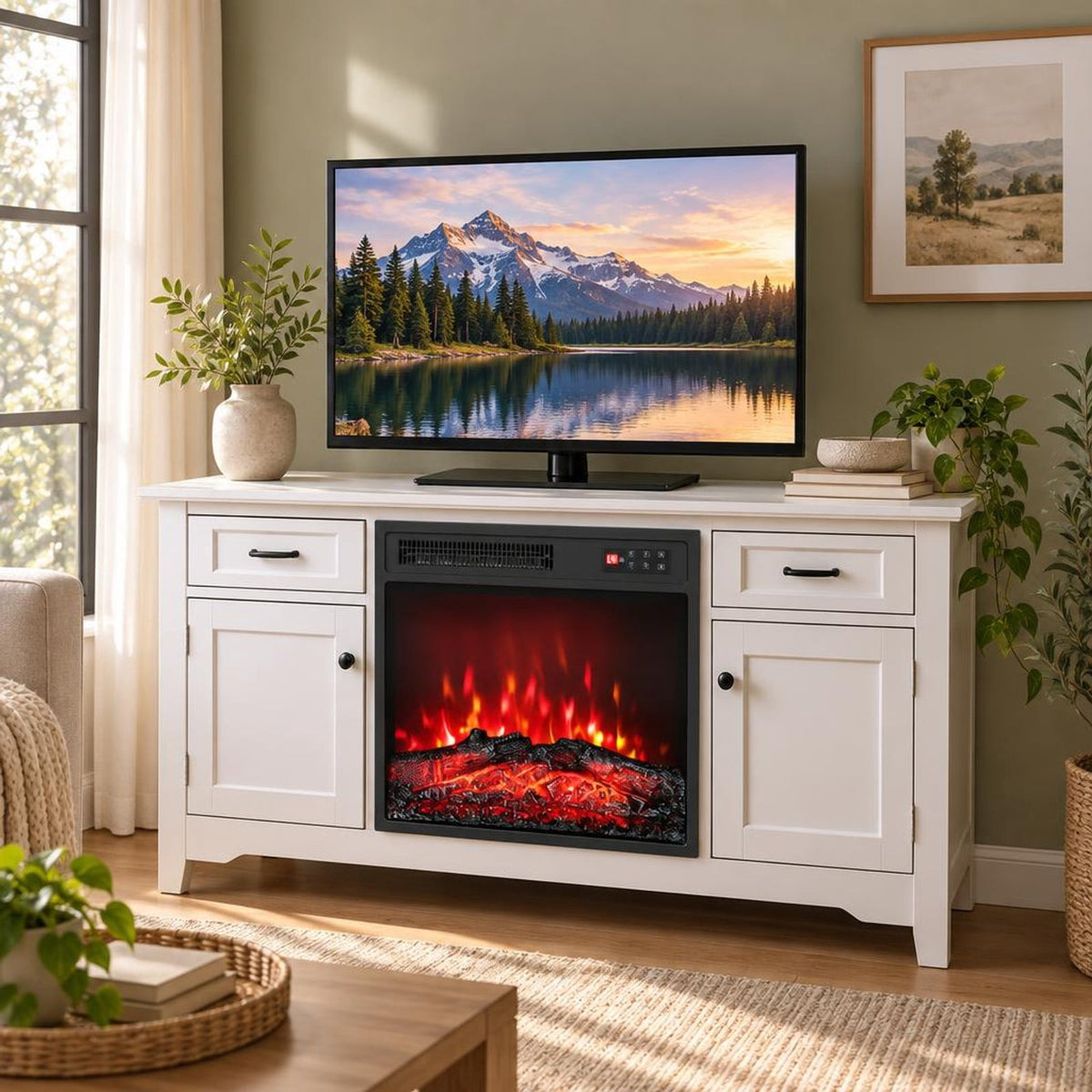 Airfind 18 Inch Electric Fireplace Insert featuring Remote Control and 7 Realistic Flame Colors, Metal ABS Tempered Glass Frame, Black