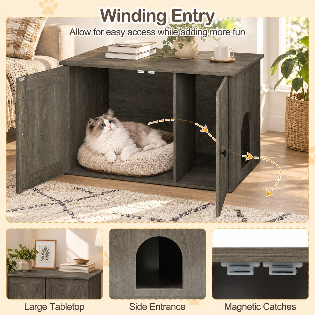 Airfind Hidden Cat Litter Box Enclosure Furniture with Divider, Oak, Large tabletop for plants decorations or storage, Oak/White, for Easy Setup
