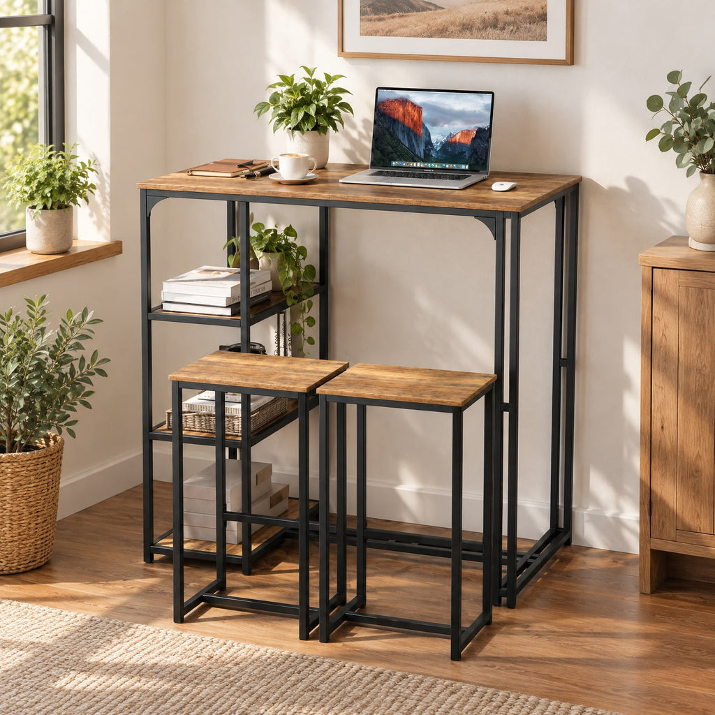 Airfind 3-Piece Bar Table Set for 2 Bar-Height Dining Table with 2 Stools, 220 lbs Capacity, MDF Metal Frame, Coffee