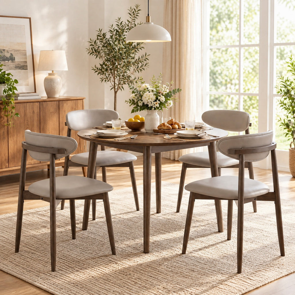 Airfind Set of 2 Wooden Modern Upholstered Dining Chairs with Curved Backrest, Chair 330 lbs Capacity, Rubber Wood Frame, Gray