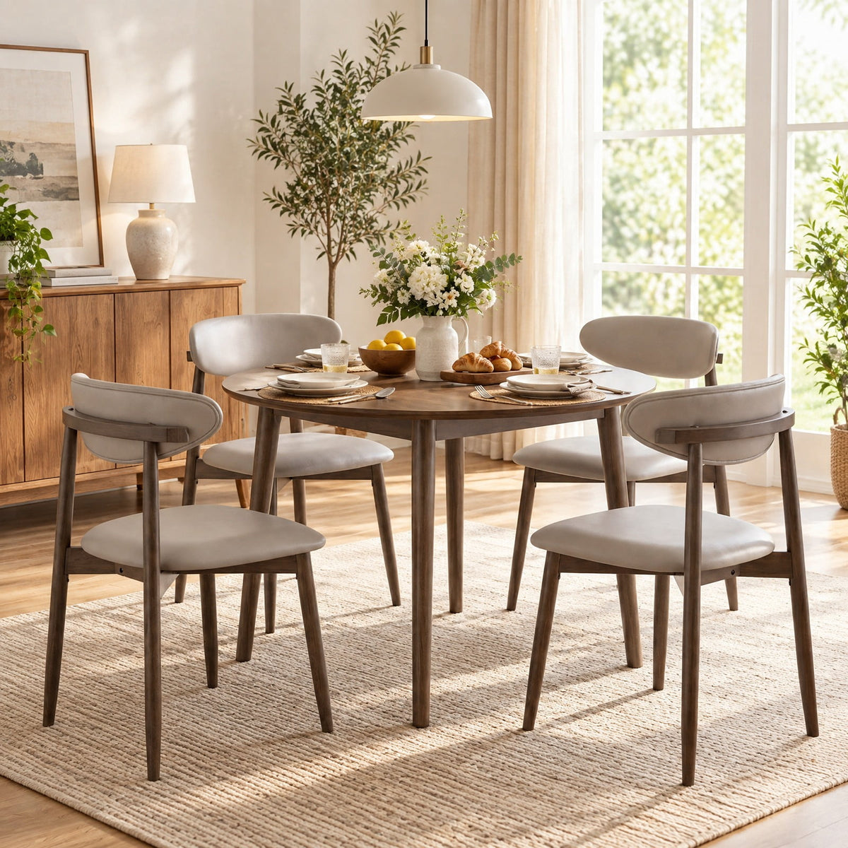 Airfind Set of 2 Wooden Modern Upholstered Dining Chairs with Curved Backrest, Chair 330 lbs Capacity, Rubber Wood Frame, Gray