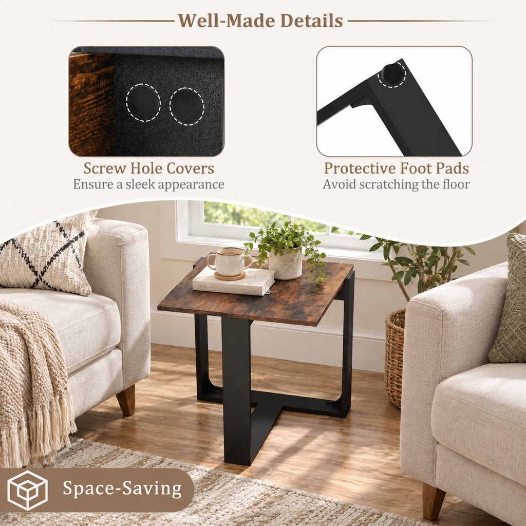 Airfind Industrial Sofa End Table with Metal Frame-1, 110 lbs Capacity, Engineered Wood Metal Frame, 20 x 20 x 20 Footprint, Rustic Brown Black