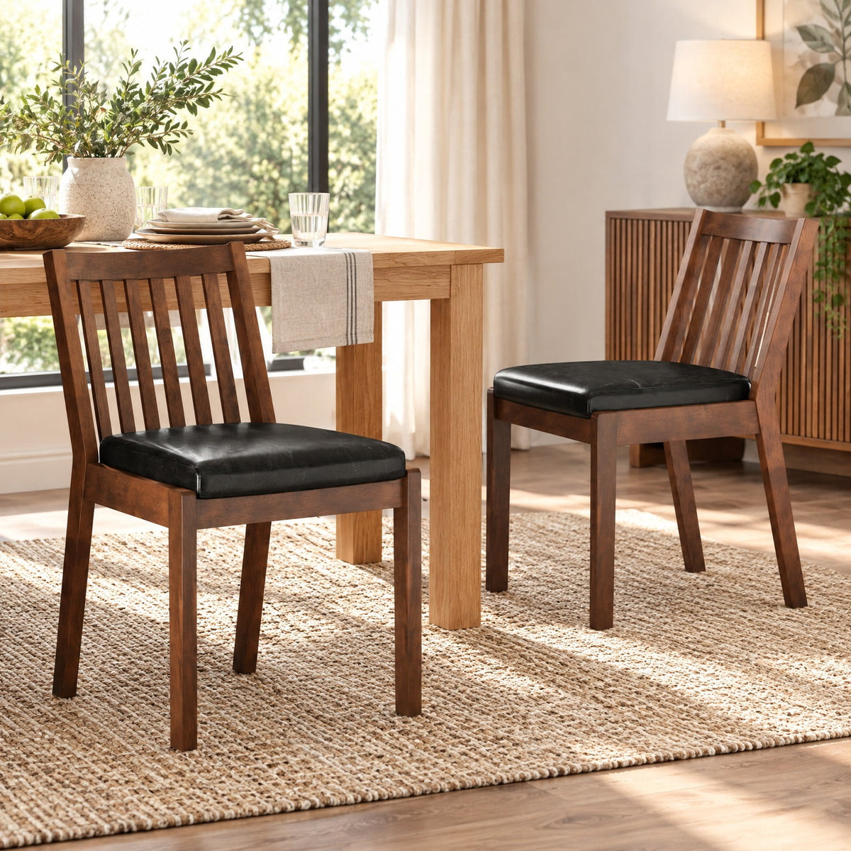 Airfind PU Leather Upholstered Dining Chair with Padded Seat Set of 2, 400 lbs Capacity, Rubber Wood PU Leather Sponge Frame, Espresso