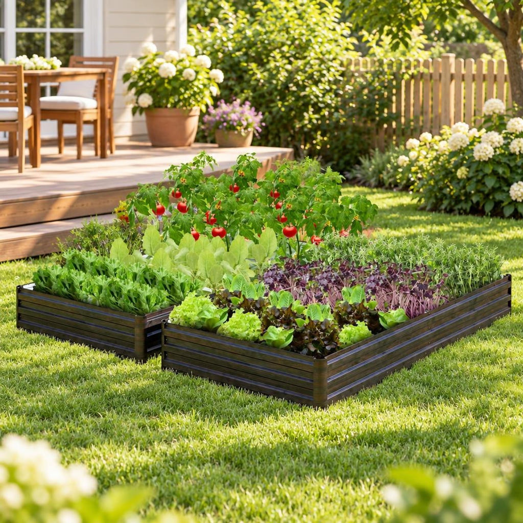 Airfind Large Outdoor Metal Planter Box for Vegetable Fruit Herb Flower, Metal Frame, 8 x 4 x 1 ft (L x W x H) Volume: 32 cu.ft Footprint, Coffee