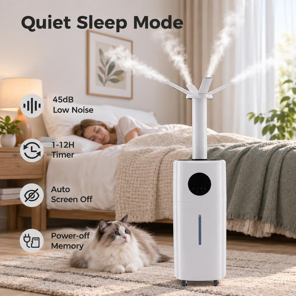 Airfind 5.5Gal Humidifier with 360° Nozzles and Wheels for Large Room, ABS Frame, White, Auto shut down when the water tank is full
