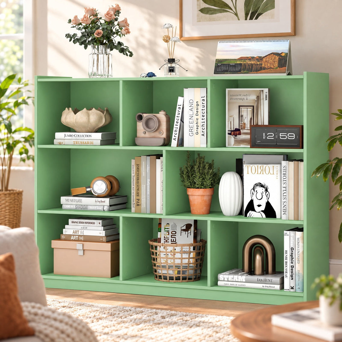 Airfind 3-Tier Open Bookcase 8-Cube Floor Standing Storage Shelves, 132 lbs Capacity, Engineered wood MDF Frame, 48 x 12.5 x 36.5 Footprint