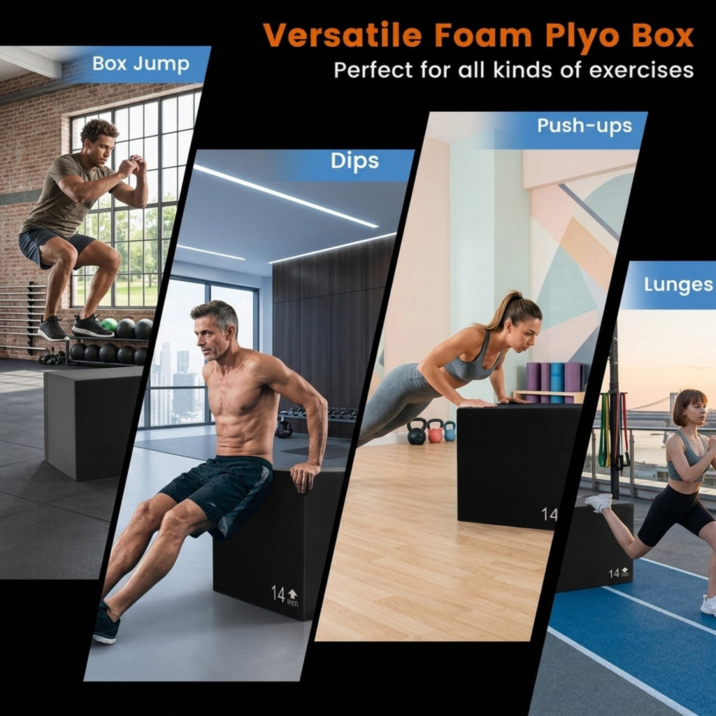 Airfind 3 in 1 Foam Plyometric Box with 3 Adjustable Heights and Non Slip PU Cover for Home Gym Jump Training and Plyo Box Workouts, Black